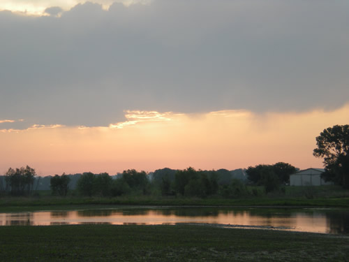 sunrise over flooded field