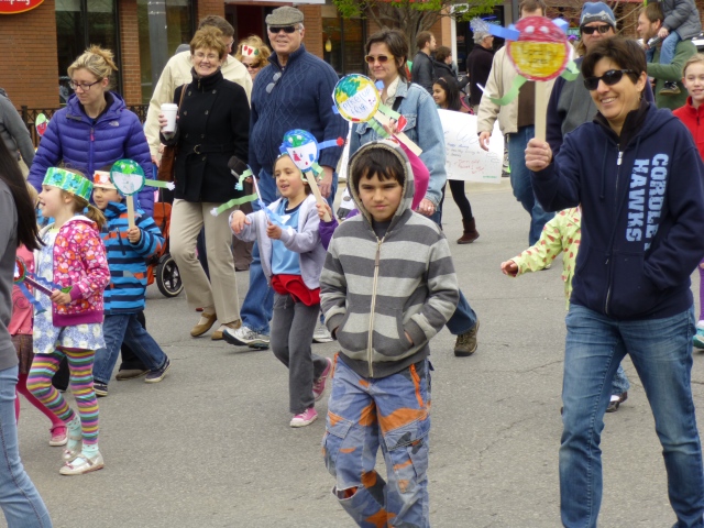 Giulia, Giovanni, and Jackie paraded for Cordley Elementary